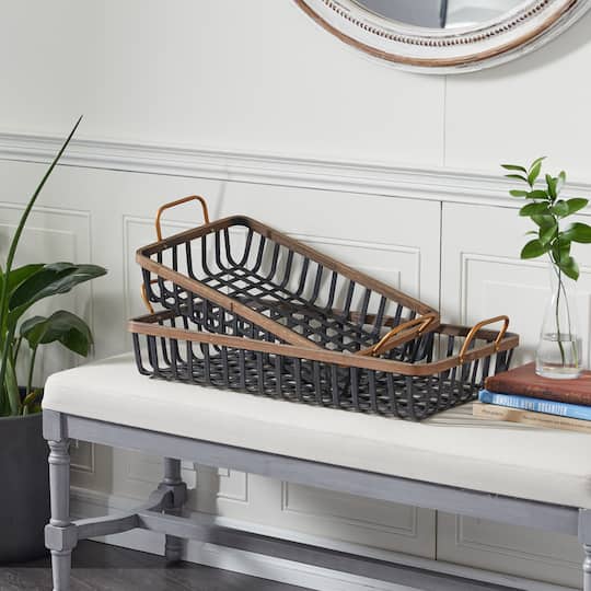 Black Wood Boho Style Tray Set